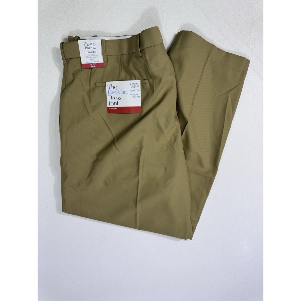 Croft & Barrow Easy Care Dress Pant Men 48x30 (47x30) Khaki NWT Career Classic